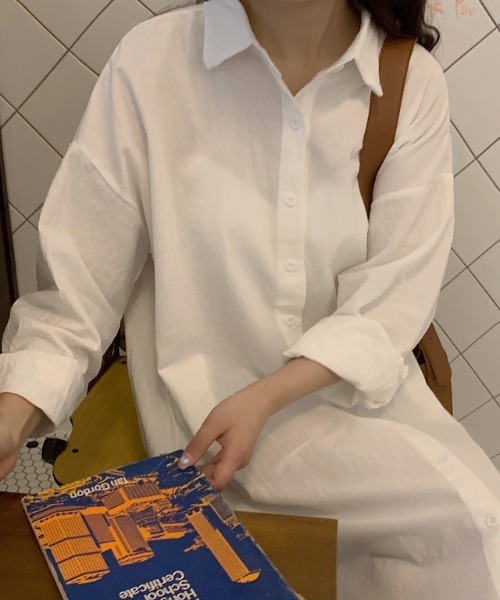 Per sist ence（パーシエンス）の「楊柳シャツワンピース（シャツワンピース・レディース・ブルー/ホワイト/テラコッタ/ブラック・ONE SIZE）」の6枚目の写真
