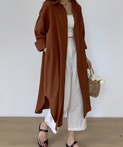 Per sist ence（パーシエンス）の「楊柳シャツワンピース（シャツワンピース・レディース・ブルー/ホワイト/テラコッタ/ブラック・ONE SIZE）」の14枚目の写真