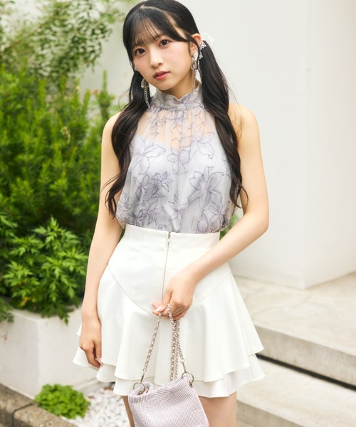 新品rienda レイヤードヘムコルセットスカート〔インパン有り〕 AKB48 秋山由奈さん着用】レイヤードヘムコルセットスコート