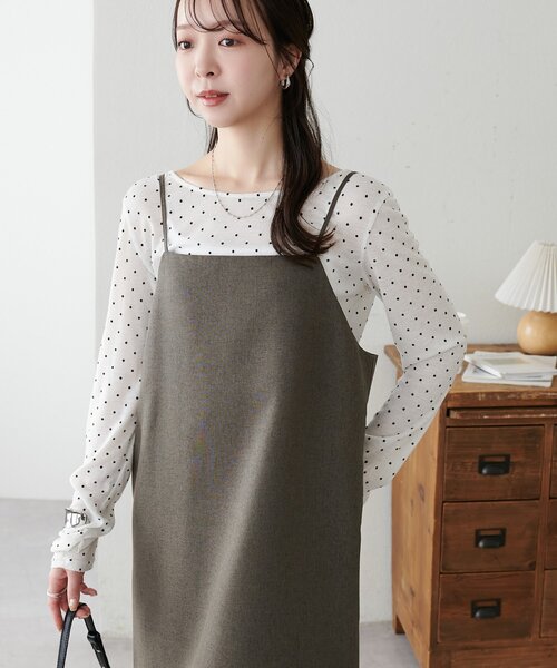 DISCOAT(ディスコート)の「【WEB限定】リネンライクキャミワンピース(ワンピース・レディース・ブラック/グレー/モカ/グレイッシュベージュ/オレンジ/サンドベージュ/ダークグレー・FREE)」の3枚目の写真