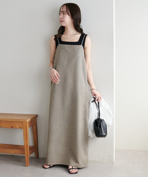 DISCOAT(ディスコート)の「【WEB限定】リネンライクキャミワンピース(ワンピース・レディース・ブラック/グレー/モカ/グレイッシュベージュ/オレンジ/サンドベージュ/ダークグレー・FREE)」の5枚目の写真