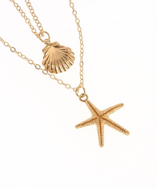 anap mimpi（アナップミンピ）の「シェル & スターフィッシュ モチーフ 2連 ネックレス（ネックレス・レディース・ゴールド・FREE）」の4枚目の写真