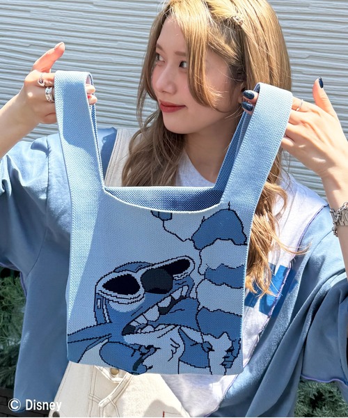 DOUBLE NAME（ダブルネーム）の「【Disney】リロ＆スティッチ ICE CREAMニットバッグ（ハンドバッグ・レディース・ブルー・FREE）」の2枚目の写真