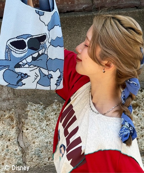 DOUBLE NAME（ダブルネーム）の「【Disney】リロ＆スティッチ ICE CREAMニットバッグ（ハンドバッグ・レディース・ブルー・FREE）」の4枚目の写真