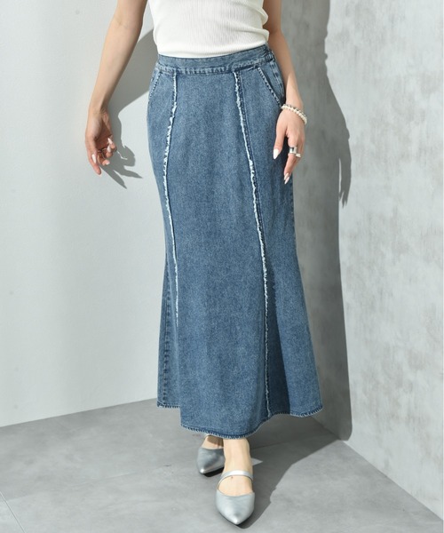 INTERPLANET（インタープラネット）の「フリンジ切替デニムスカート（デニムスカート・レディース・ライトブルー/ブラック・FREE）」の8枚目の写真