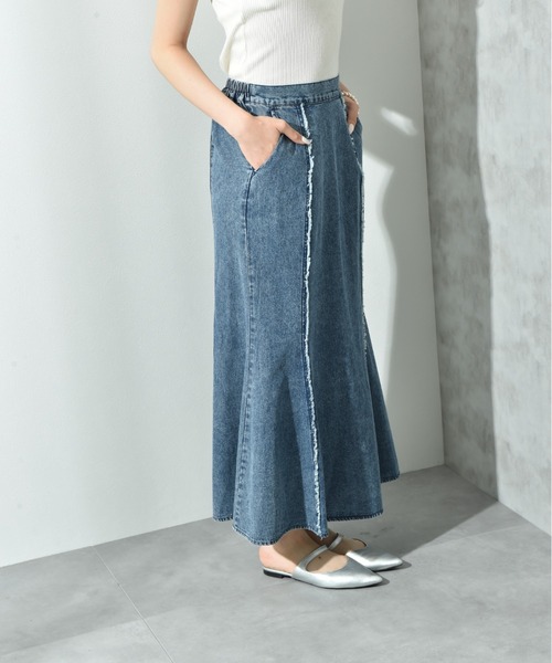 INTERPLANET（インタープラネット）の「フリンジ切替デニムスカート（デニムスカート・レディース・ライトブルー/ブラック・FREE）」の11枚目の写真