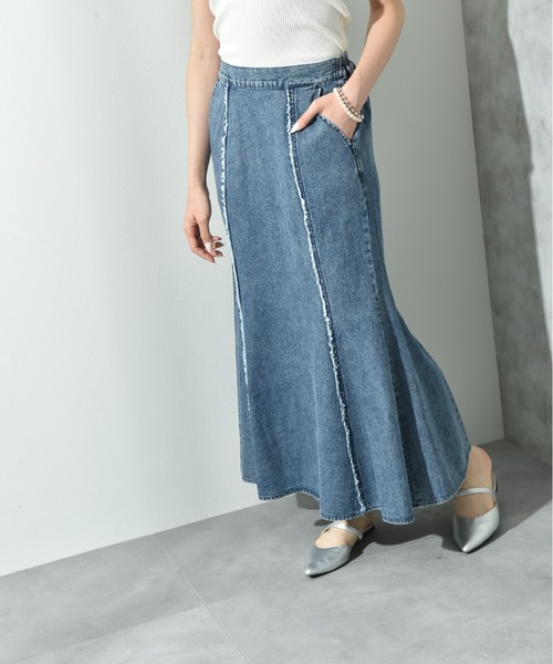 INTERPLANET（インタープラネット）の「フリンジ切替デニムスカート（デニムスカート・レディース・ライトブルー/ブラック・FREE）」の12枚目の写真