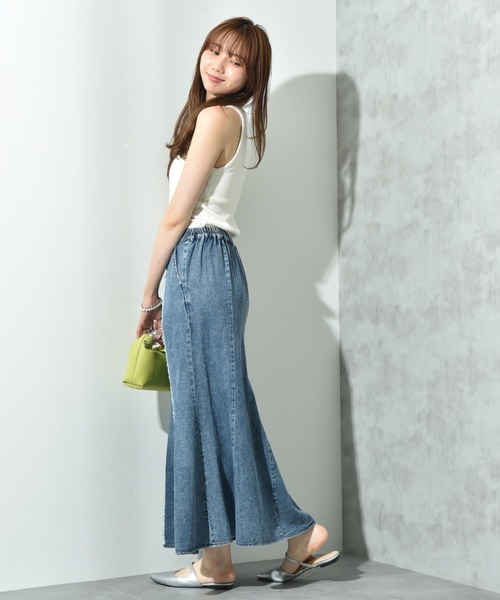 INTERPLANET（インタープラネット）の「フリンジ切替デニムスカート（デニムスカート・レディース・ライトブルー/ブラック・FREE）」の6枚目の写真