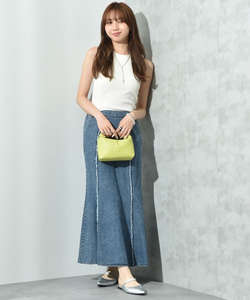 INTERPLANET（インタープラネット）の「フリンジ切替デニムスカート（デニムスカート・レディース・ライトブルー/ブラック・FREE）」の7枚目の写真