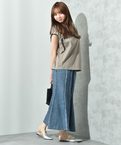 INTERPLANET（インタープラネット）の「フリンジ切替デニムスカート（デニムスカート・レディース・ライトブルー/ブラック・FREE）」の14枚目の写真