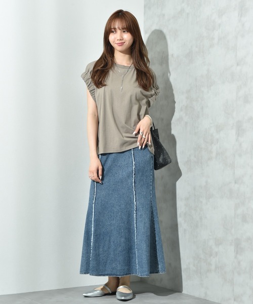 INTERPLANET（インタープラネット）の「フリンジ切替デニムスカート（デニムスカート・レディース・ライトブルー/ブラック・FREE）」の13枚目の写真