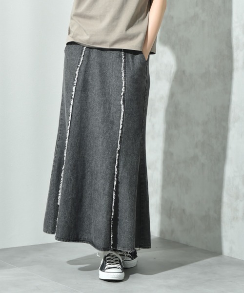 INTERPLANET（インタープラネット）の「フリンジ切替デニムスカート（デニムスカート・レディース・ライトブルー/ブラック・FREE）」の22枚目の写真