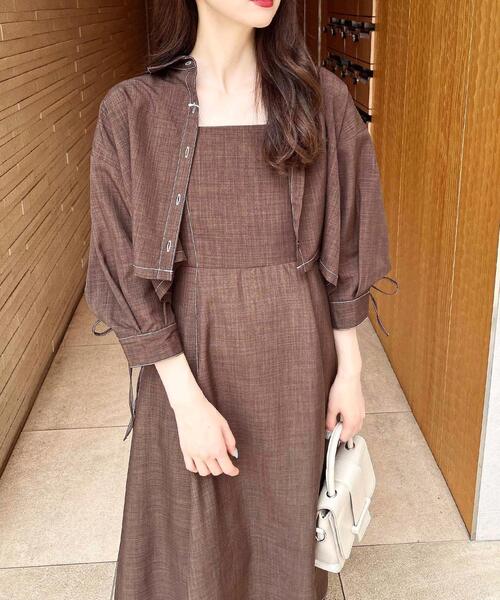 INGNI（イング）の「ドロストシャツ＋ワンピース／セットアップ（セットアップ・レディース・アイボリー/ブラック/チャコールグレー/ブラウン・M）」の4枚目の写真