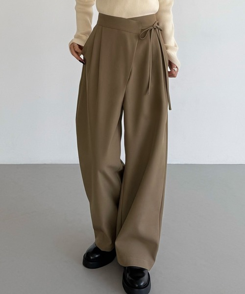 薄手ラップリボンスラックスパンツ（裏地無し）（スラックス