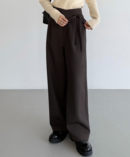薄手ラップリボンスラックスパンツ（裏地無し）（スラックス