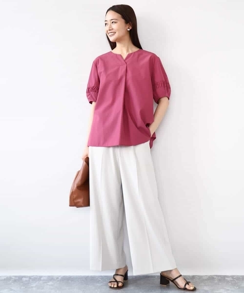 MK MICHEL KLEIN(エムケーミッシェルクラン)の「センタープレス入りストレートワイドパンツ/UVカット/接触冷感/速乾/洗える(その他パンツ・レディース・ライトグレー/カーキ・38)」の11枚目の写真