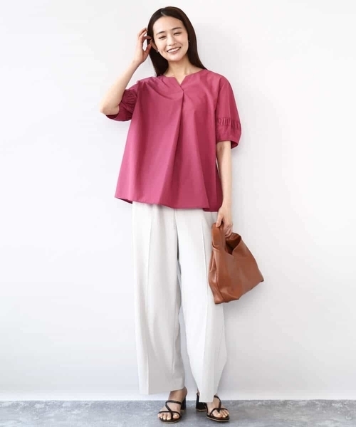 MK MICHEL KLEIN(エムケーミッシェルクラン)の「センタープレス入りストレートワイドパンツ/UVカット/接触冷感/速乾/洗える(その他パンツ・レディース・ライトグレー/カーキ・38)」の14枚目の写真