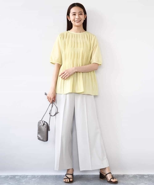 MK MICHEL KLEIN(エムケーミッシェルクラン)の「センタープレス入りストレートワイドパンツ/UVカット/接触冷感/速乾/洗える(その他パンツ・レディース・ライトグレー/カーキ・38)」の15枚目の写真