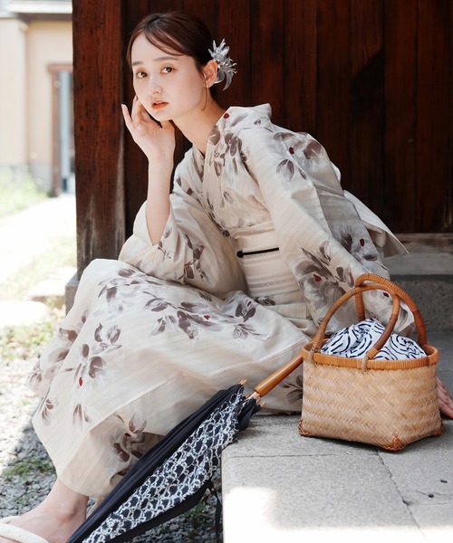 新品未使用【utatane×Acka.】浴衣3点セット 百合 white utatane（ウタタネ）の「【utatane×Acka.】浴衣3点セット 百合