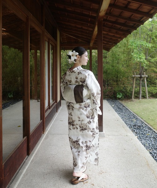 utatane×Acka.］浴衣3set 山茶花 white（lame）・beige（浴衣
