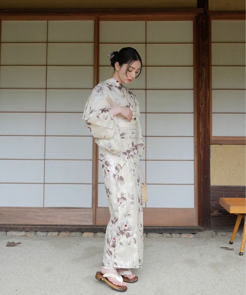 utatane×Acka 浴衣3set 山茶花 white（lame）beige utatane×Acka.］浴衣3set 山茶花 white（lame）・beige（浴衣