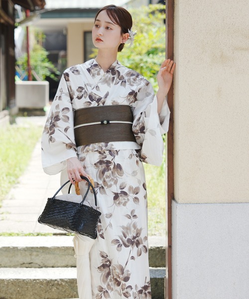 utatane×Acka 浴衣3set 山茶花 white（lame）beige utatane×Acka.］浴衣3set 山茶花 white（lame）・beige（浴衣