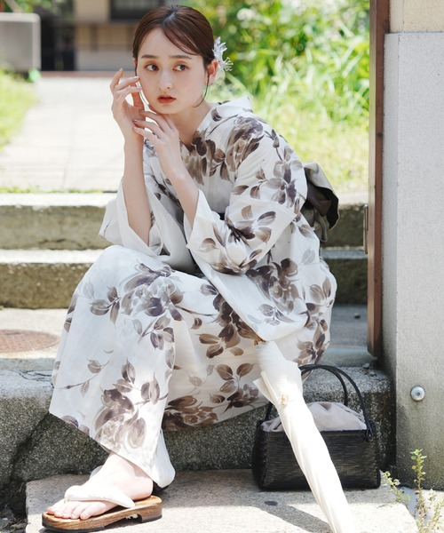 utatane×Acka 浴衣3set 山茶花 white（lame） utatane×Acka.］kids 山茶花 white（lame）浴衣3set – Acka