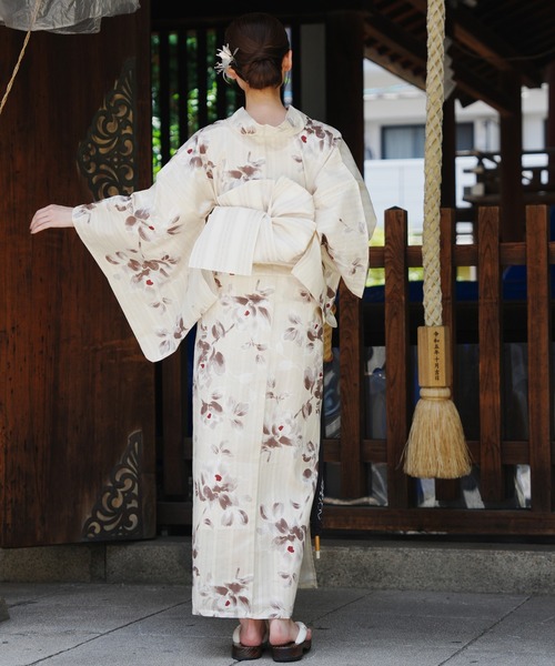 utatane×Acka 浴衣3set 山茶花 white（lame） utatane×Acka. 浴衣3点セット ( ゆかた・帯・下駄 ) 山茶花
