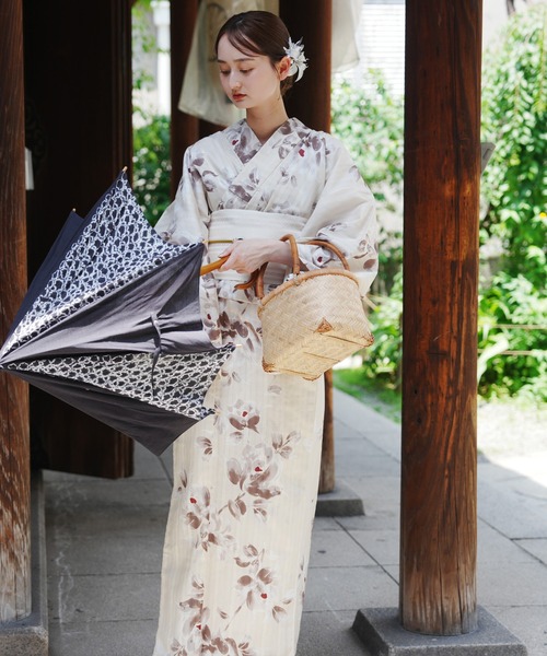 utatane×Acka.］浴衣3set 山茶花 white（lame）・beige（浴衣