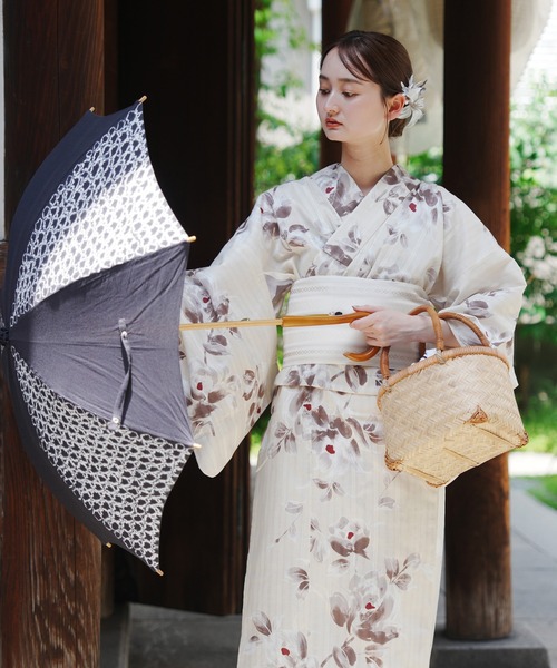 セール】［utatane×Acka.］浴衣3set 山茶花 white（lame