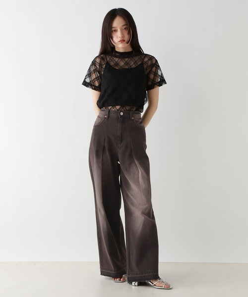 RAGEBLUE（レイジブルー）の「ヴィンテージライク/オーバーダイワイドデニムパンツ（デニムパンツ・レディース・ライトブルー/ブラック・SMALL/MEDIUM）」の3枚目の写真