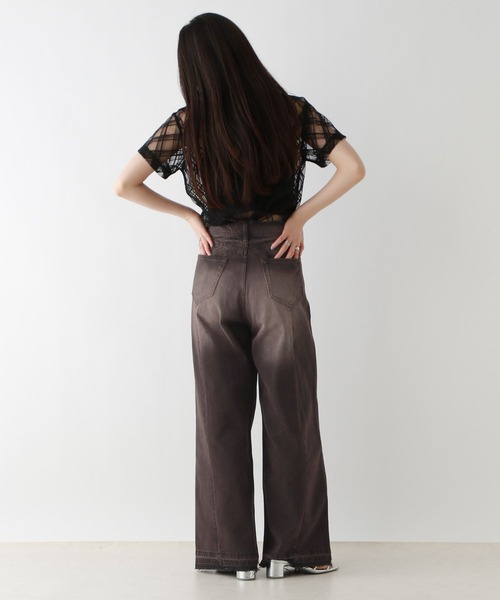 RAGEBLUE（レイジブルー）の「ヴィンテージライク/オーバーダイワイドデニムパンツ（デニムパンツ・レディース・ライトブルー/ブラック・SMALL/MEDIUM）」の4枚目の写真