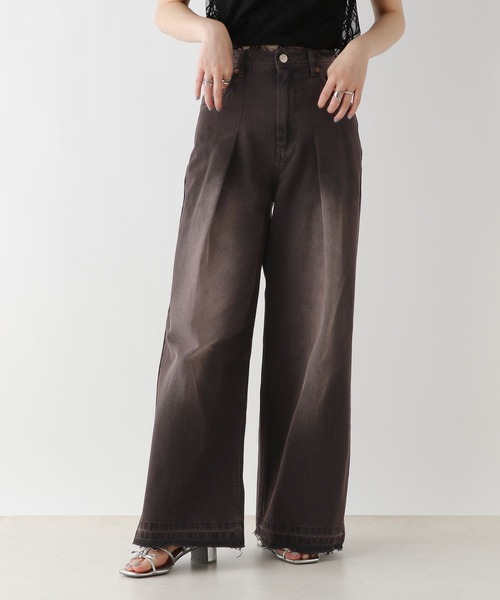 RAGEBLUE（レイジブルー）の「ヴィンテージライク/オーバーダイワイドデニムパンツ（デニムパンツ・レディース・ライトブルー/ブラック・SMALL/MEDIUM）」の6枚目の写真