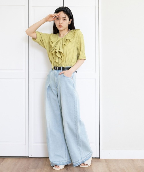 RAGEBLUE（レイジブルー）の「ヴィンテージライク/オーバーダイワイドデニムパンツ（デニムパンツ・レディース・ライトブルー/ブラック・SMALL/MEDIUM）」の9枚目の写真