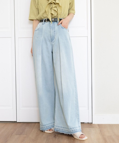 RAGEBLUE（レイジブルー）の「ヴィンテージライク/オーバーダイワイドデニムパンツ（デニムパンツ・レディース・ライトブルー/ブラック・SMALL/MEDIUM）」の10枚目の写真