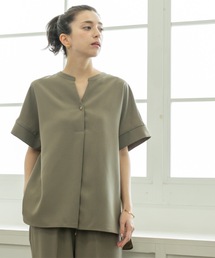 《5色展開/SS-LLサイズ》スキッパー金ボタンブラウス/セットアップ対応【防シワ/ストレッチ/洗濯機洗い可】