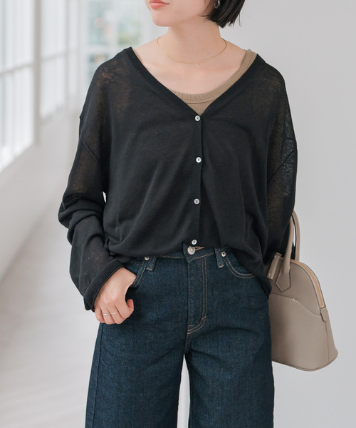 Spick & Span（スピックアンドスパン）の「シアーカーディガン（カーディガン/ボレロ・レディース・ブラック/ホワイト×ホワイト/ブルー/ネイビー・FREE）」の9枚目の写真