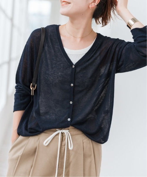 Spick & Span（スピックアンドスパン）の「シアーカーディガン（カーディガン/ボレロ・レディース・ブラック/ホワイト×ホワイト/ブルー/ネイビー・FREE）」の3枚目の写真