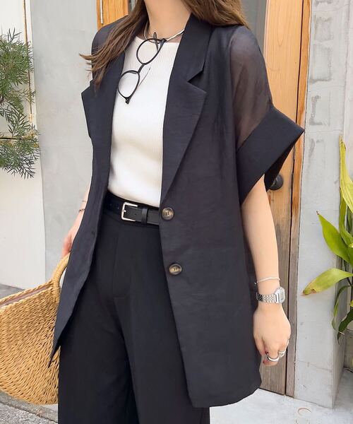 KOBE LETTUCE(コウベレタス)の「半袖シアーテーラードジャケット(テーラードジャケット・レディース・アイボリー/ブラック/ブラウン・M)」の1枚目の写真