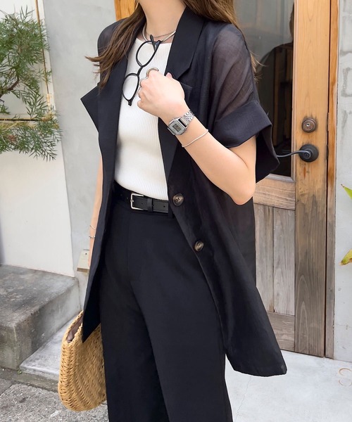 KOBE LETTUCE(コウベレタス)の「半袖シアーテーラードジャケット(テーラードジャケット・レディース・アイボリー/ブラック/ブラウン・M)」の9枚目の写真