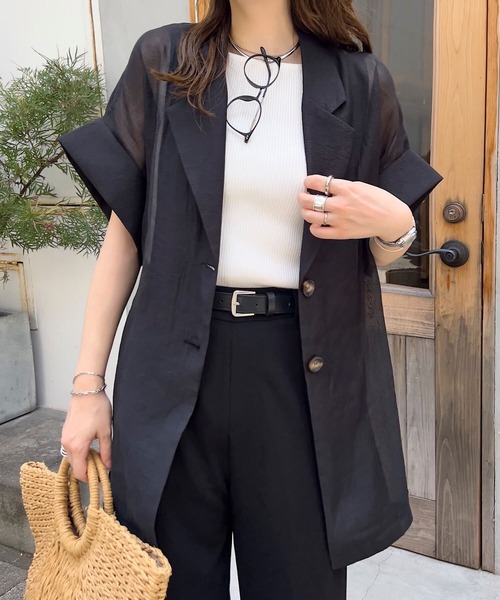 KOBE LETTUCE(コウベレタス)の「半袖シアーテーラードジャケット(テーラードジャケット・レディース・アイボリー/ブラック/ブラウン・M)」の10枚目の写真