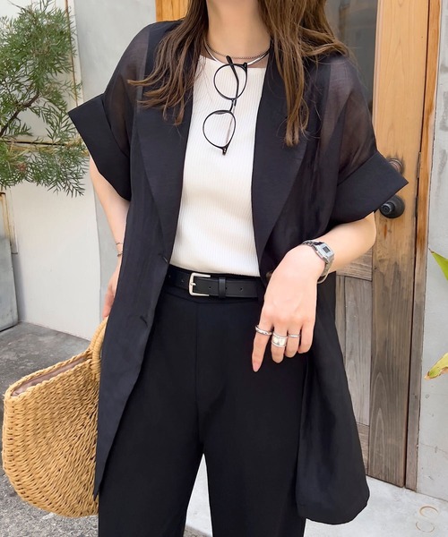 KOBE LETTUCE(コウベレタス)の「半袖シアーテーラードジャケット(テーラードジャケット・レディース・アイボリー/ブラック/ブラウン・M)」の11枚目の写真