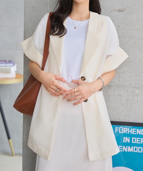 KOBE LETTUCE(コウベレタス)の「半袖シアーテーラードジャケット(テーラードジャケット・レディース・アイボリー/ブラック/ブラウン・M)」の8枚目の写真