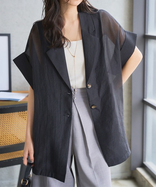 KOBE LETTUCE(コウベレタス)の「半袖シアーテーラードジャケット(テーラードジャケット・レディース・アイボリー/ブラック/ブラウン・M)」の12枚目の写真