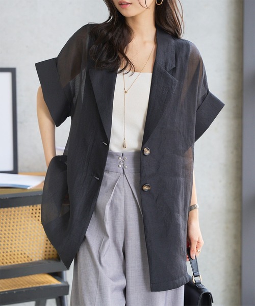 KOBE LETTUCE(コウベレタス)の「半袖シアーテーラードジャケット(テーラードジャケット・レディース・アイボリー/ブラック/ブラウン・M)」の13枚目の写真