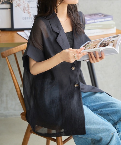 KOBE LETTUCE(コウベレタス)の「半袖シアーテーラードジャケット(テーラードジャケット・レディース・アイボリー/ブラック/ブラウン・M)」の14枚目の写真