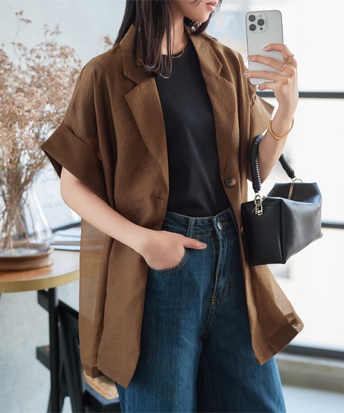 KOBE LETTUCE(コウベレタス)の「半袖シアーテーラードジャケット(テーラードジャケット・レディース・アイボリー/ブラック/ブラウン・M)」の20枚目の写真