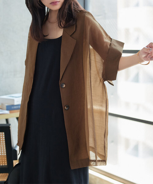 KOBE LETTUCE(コウベレタス)の「半袖シアーテーラードジャケット(テーラードジャケット・レディース・アイボリー/ブラック/ブラウン・M)」の22枚目の写真