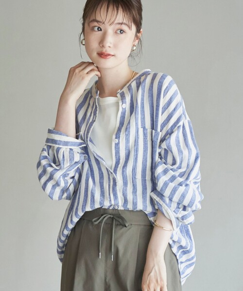 coen(コーエン)の「【追加】リネンレーヨンバンドカラーシャツ(シャツ/ブラウス・レディース・ブラック/ナチュラル/その他1/その他2/クリーム・M/L)」の5枚目の写真
