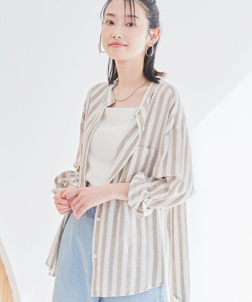 coen(コーエン)の「【追加】リネンレーヨンバンドカラーシャツ(シャツ/ブラウス・レディース・ブラック/ナチュラル/その他1/その他2/クリーム・M/L)」の9枚目の写真